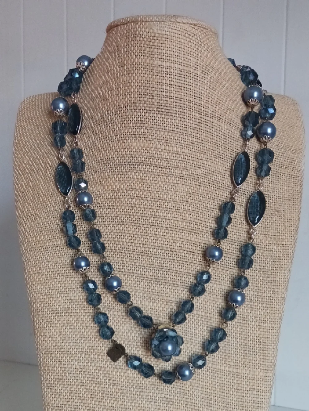 VINTAGE WEST GERNANY DOUBLE STRAND BLUE NECKLACE.